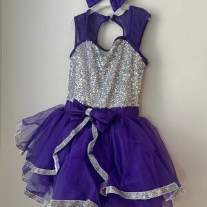 KIDS DANCE COSTUME | Weissman Purple and Silver Sequin Kids Dance Costume
